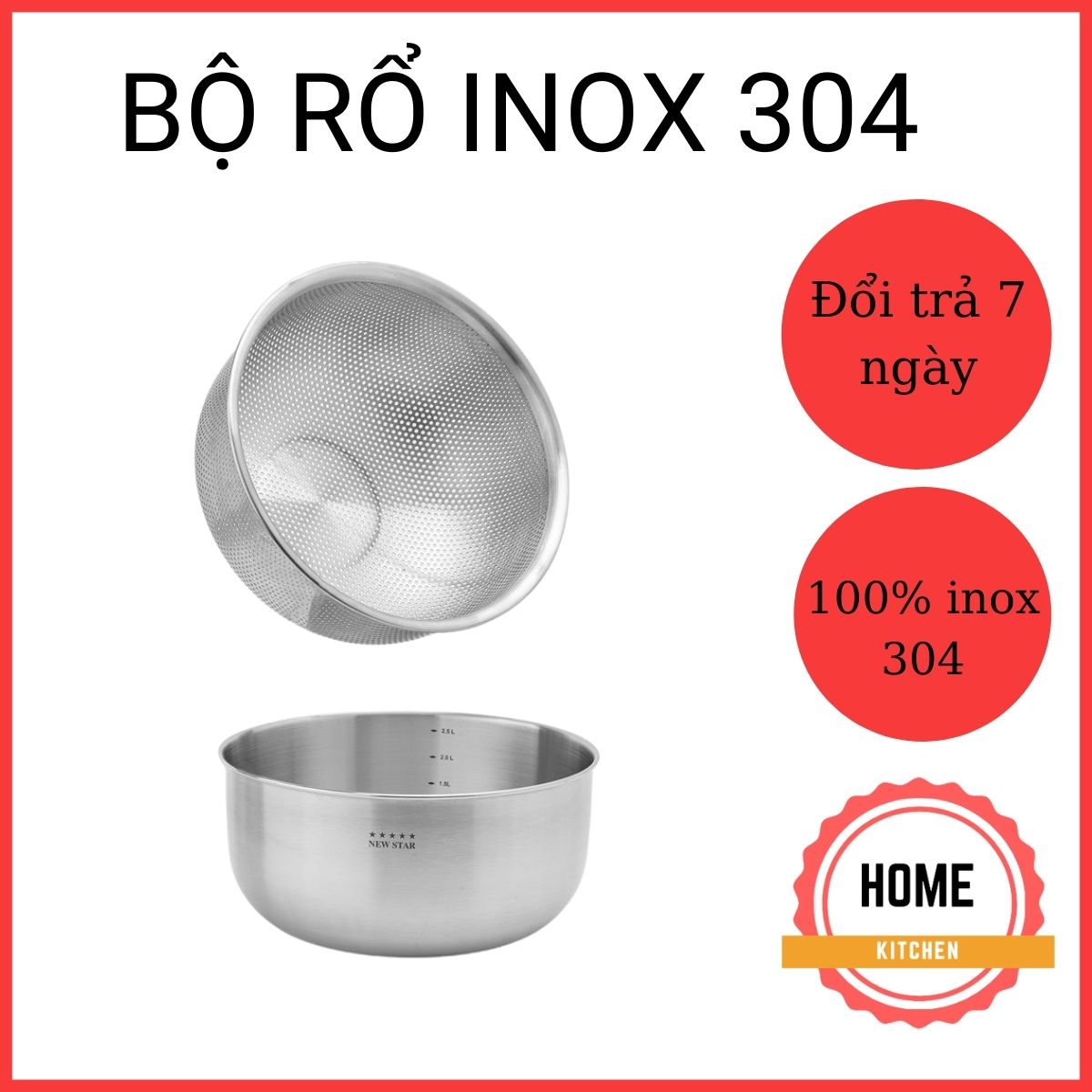 Bộ rổ Inox 304 cao cấp Newstar. Rổ cứng cáp, chắc chắn,không bị han gỉ, an toàn sức khỏe.
