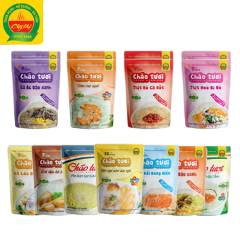 Combo 15  Gói Cháo Tươi Cây Thị: 2 Gà Ác Đậu Xanh, 2 Thịt Bò, 2 Thịt Heo, 2 Tôm Rau Ngót, 1 Cá Lóc, 1 Ếch Đậu Hà Lan, 1 Bào Ngư Nấm Bào Ngư, 1 Yến Hạt Sen Lá Dứa, 1 Cá Hồi, 1 Lươn Đậu Xanh, 1 Rau Củ Thập Cẩm