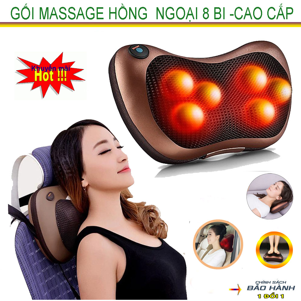 Gối Mát Xa, Gối Massage 8 Bi, Gối Matxa Hồng Ngoại 8 Bi. Sưởi Nóng Bằng Tia Hồng Ngoại, Bảo Hành 6 Tháng lỗi 1 Đổi 1 Toàn Quốc - GIÁ GIẢM SỐC!