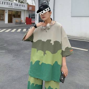 Set bộ quần áo nam nữ Unisex Loang 3D - set bộ quần cartoon kèm áo thun nữ form rộng tay lỡ unisex, set đồ unisex TP98