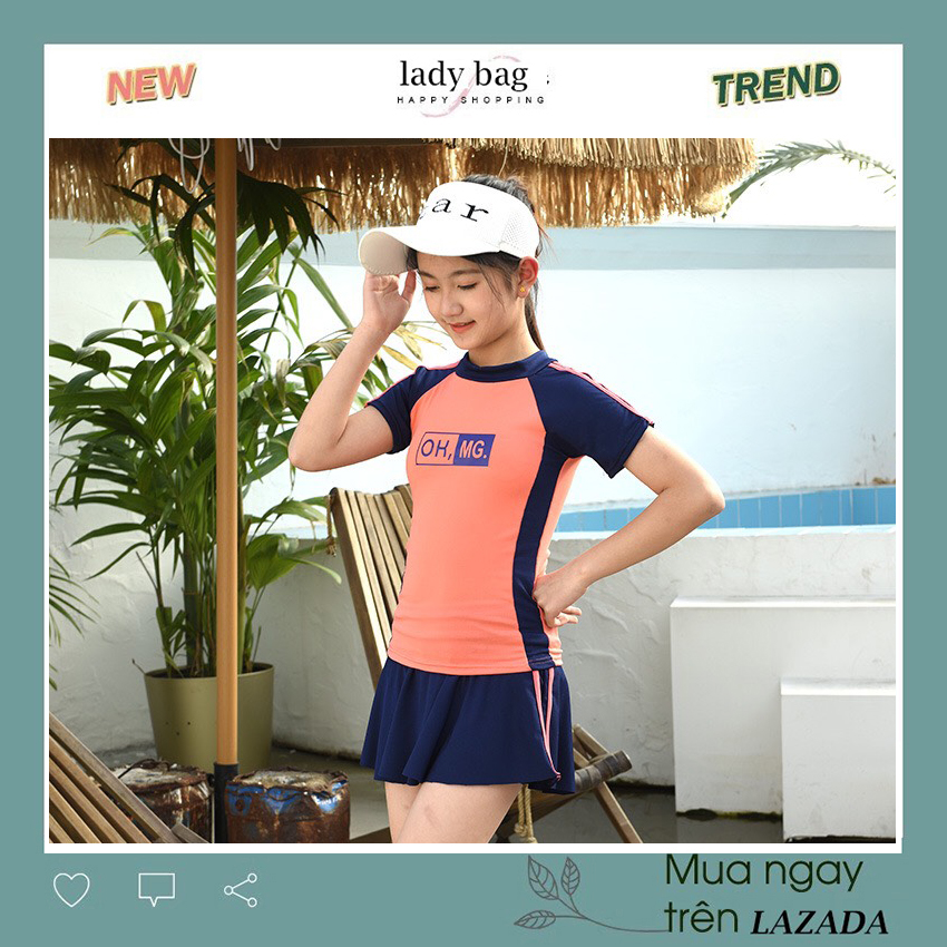 Đồ bơi cho bé gái hai mảnh thể thao 8-12 tuổi freesize 25-30kg