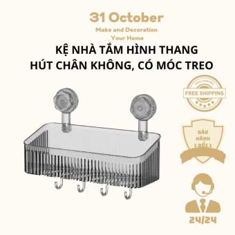 Kệ Nhà Tắm Hình Thang Hút Chân Không Siêu Dính Tường - Kệ Mỹ Phẩm Nhựa Treo Tường Có Móc Treo