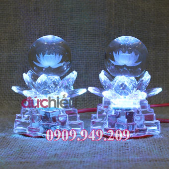 Cặp đèn cầu hoa sen pha lê để bàn thờ loại nhỏ 11050  – Đức Hiếu Shop