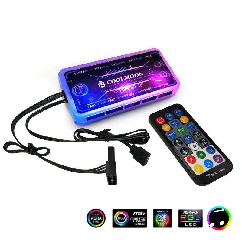 Hub aura sync rgb coolmoon cho fan led rgb và đèn led rgb