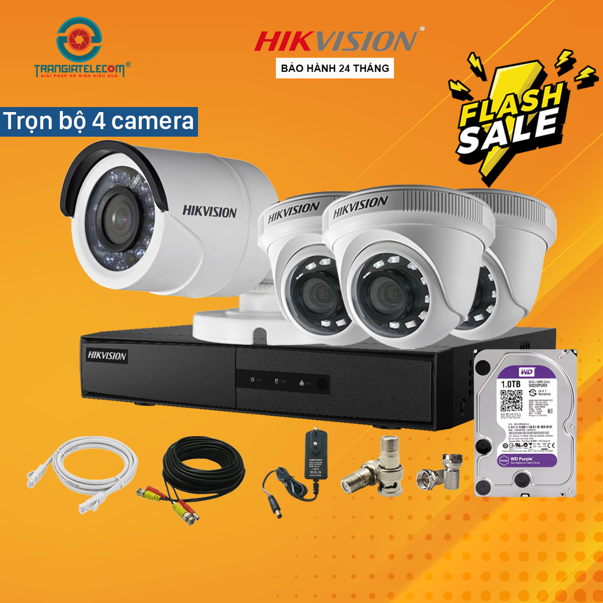 Trọn bộ camera giám sát hikvision 2.0mp full hd 1080p - bộ 4 camera chính hãng