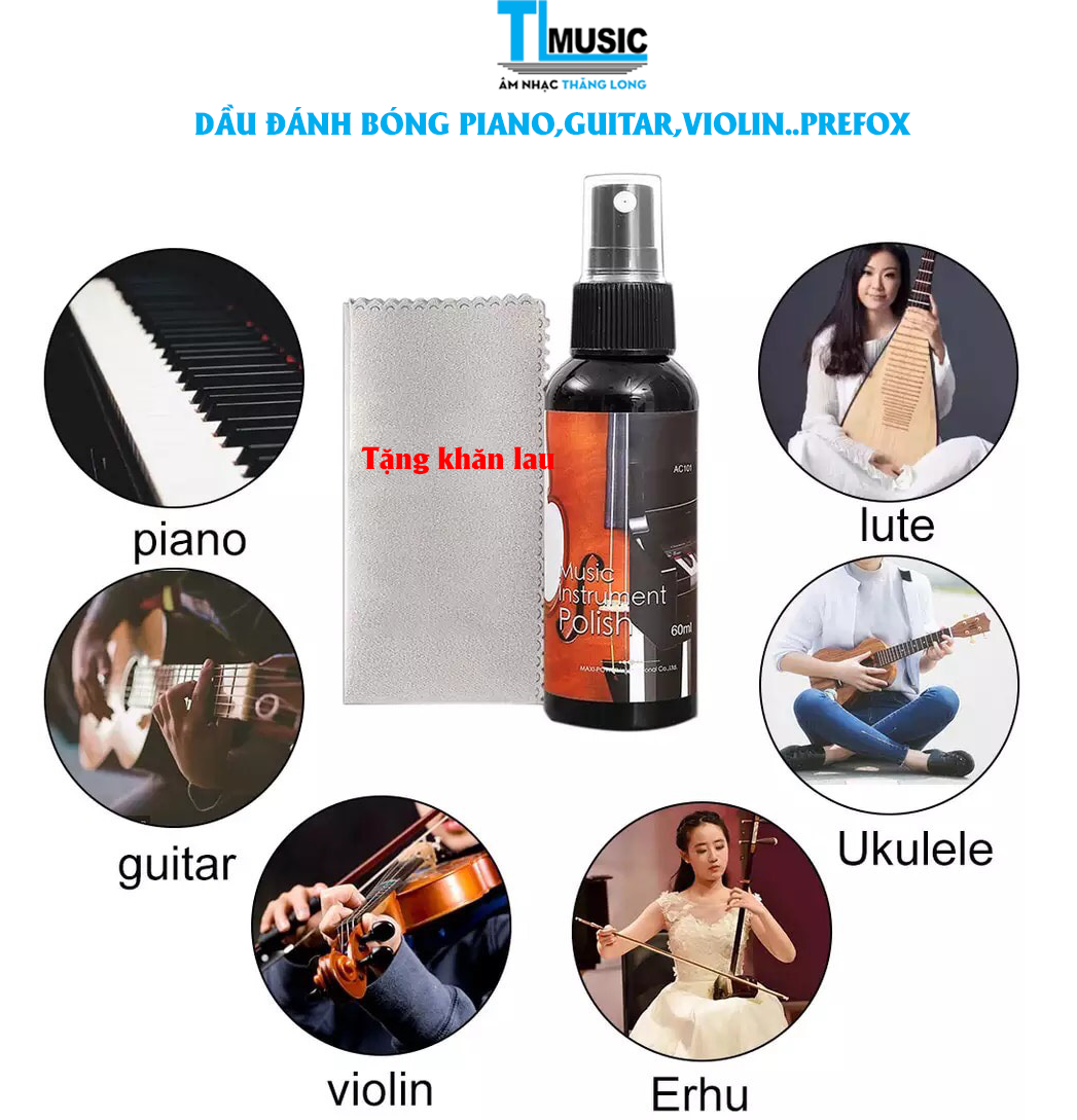 Dầu lau đàn guitar - violin - piano-ukulele tặng khăn lau prefox 60ml