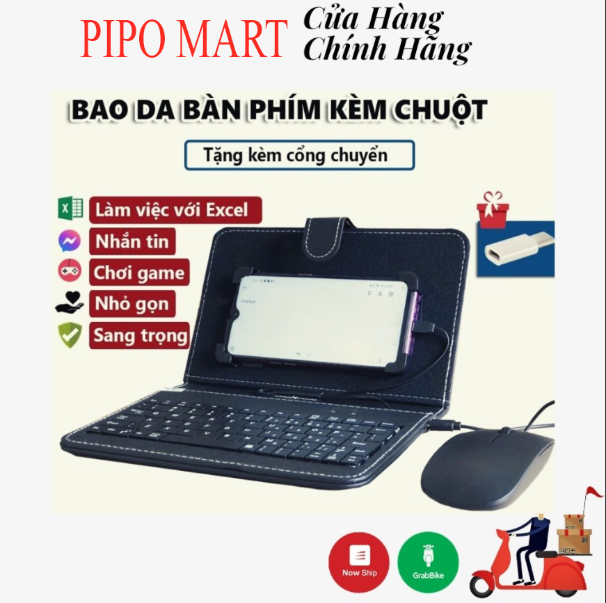 Bao Da Bàn Phím + Chuột Cho Hệ Điều Hành Android Có Thể Điều Chỉnh Kích Cỡ Từ 4 - 8 Inch- Chơi Được Tất Cả Game đang Hot Hiện nay,  Rất Ổn Định - Bảo Hành Lỗi 1 Đổi 1, Bởi Pipo Mart