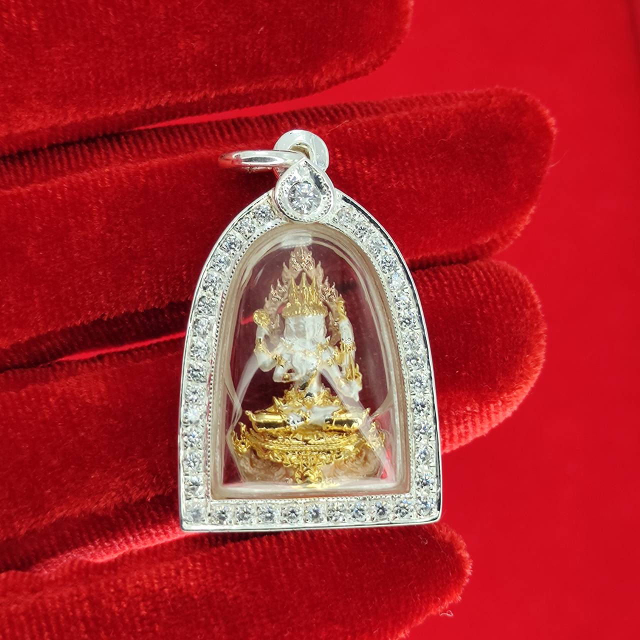 (Framed Picture Order Service, Inquire Via Chat) Lord Brahma, Lord Naka, Lord Suvirak, Lord Puki Lp. Gkk Wat Wangthong, Phichit Province, Year 65 +92.5% Pure Silver Frame, Frame Surrounded by Diamonds, Silver92.5% ราคา 4,252 บาท*ส่งฟรี