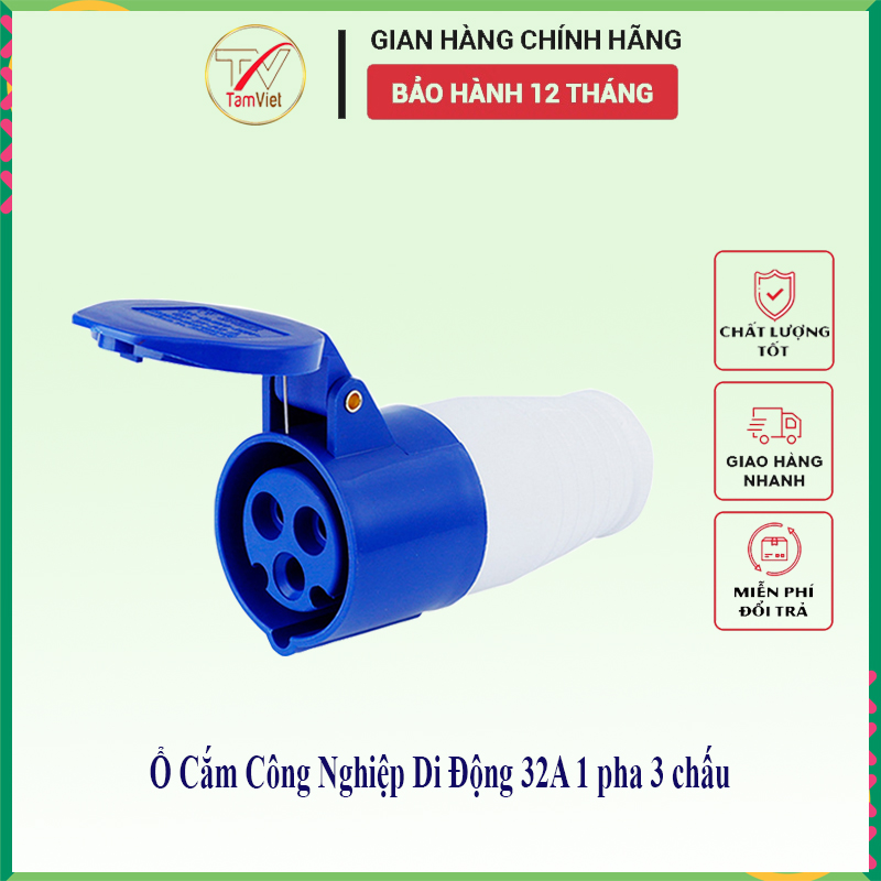 Ổ cắm công nghiệp di động tâm việt, ổ cắm điện di động 32a 1 pha 3 chấu 220v