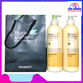 Bộ dầu gội xả Biotin Collagen Voudioty Classic Repair phục hồi kích thích mọc tóc (màu vàng) 500ml