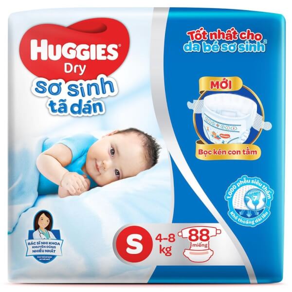Tã bỉm dán sơ sinh huggies dry bọc kén con tằm s88 - 88 miếng hsd: 04/2023