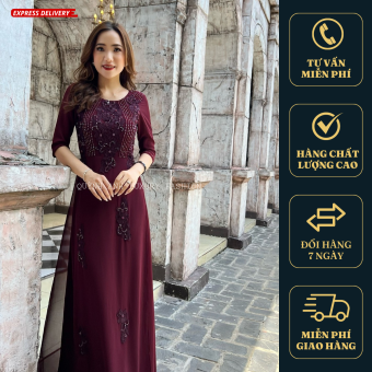 DẠ HỘI ÁO DÀI TRUNG NIÊN ĐỎ RƯỢU NHO