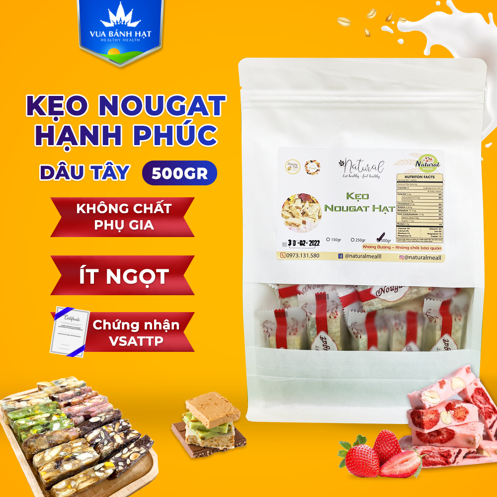 Kẹo Nougat hạnh phúc cao cấp tổng hợp các vị gói 100 / 250 / 500g - bếp nhà Vua Bánh Hạt