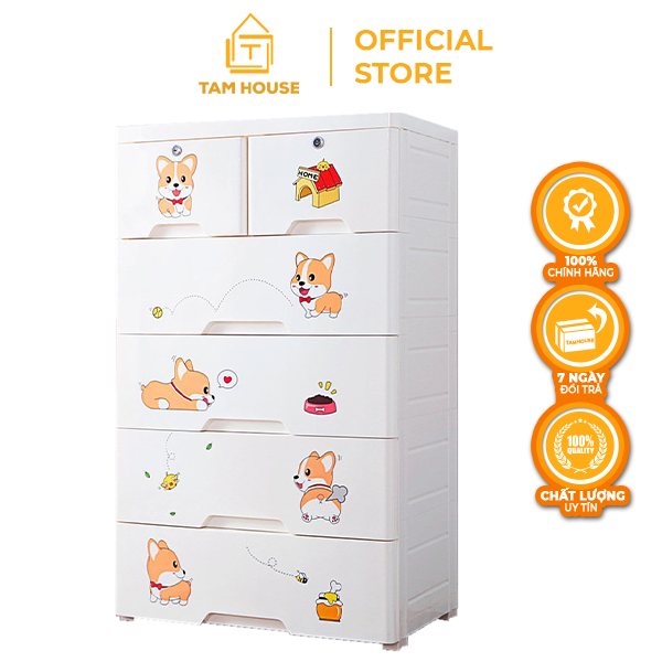 [VOUCHER FREESHIP 50K] Tâm House Tủ nhựa 5 tầng, 6 ngăn có khóa, size lớn (60 x 40 x 99cm) - TN5-NBW60KK5