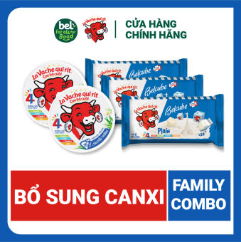 Bộ phô mai con bò cười bổ 16 miếng & phô mai vuông belcube (24 viên) Bổ sung Canxi – Family Combo