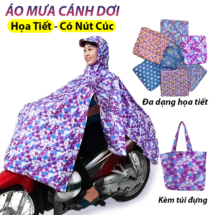 Áo mưa cánh dơi vải dù có nón dành cho nữ - Áo mưa đi xe máy cho người lớn chống thấm nước bám bẩn - Áo mưa nữ 1 người cute - Bộ quần áo đi mưa