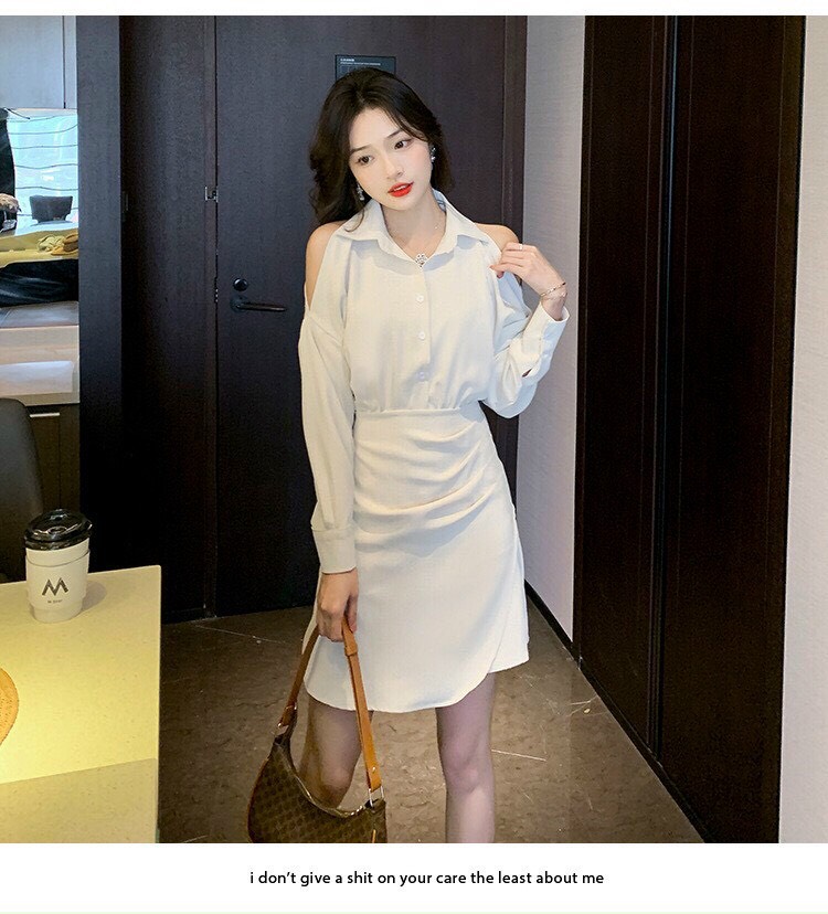 Đầm váy thời trang đầm sơ mi tay dài cut out