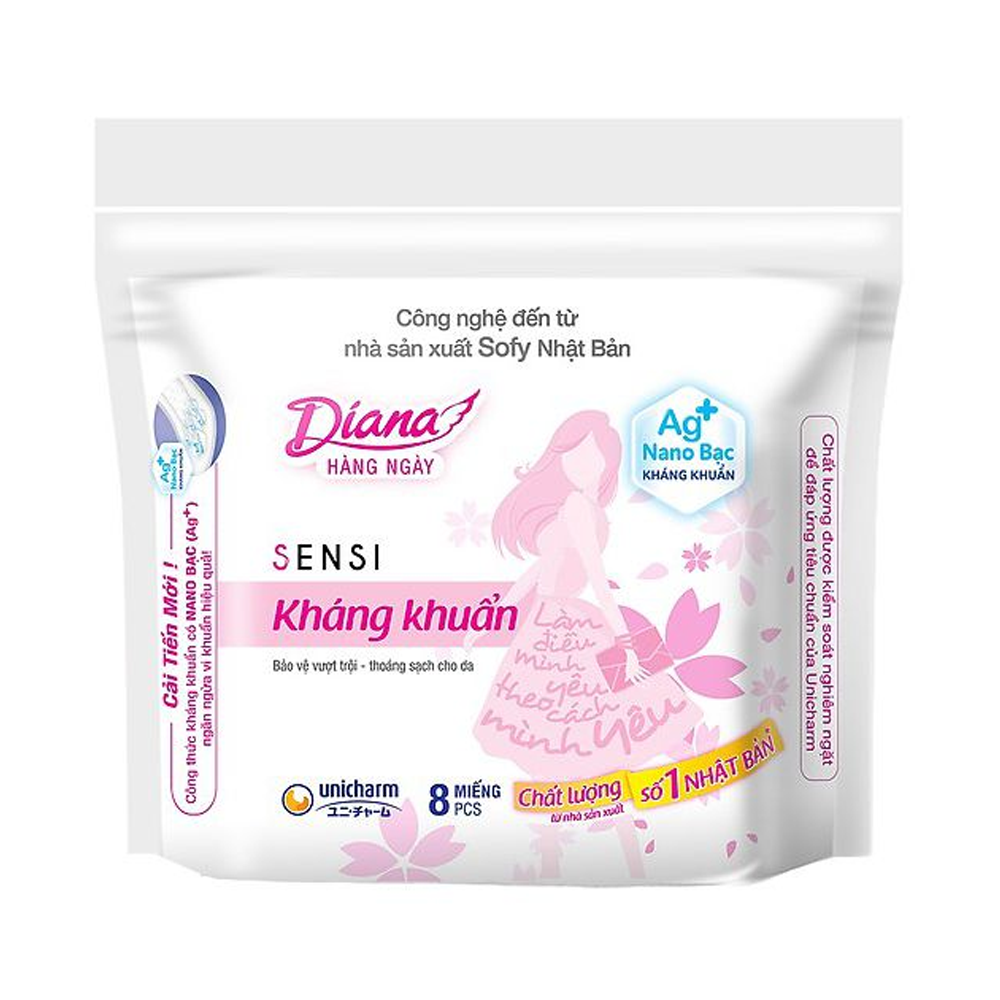 Combo 8 gói Băng Vệ Sinh Diana Hàng Ngày Sensi Kháng Khuẩn 8 Miếng