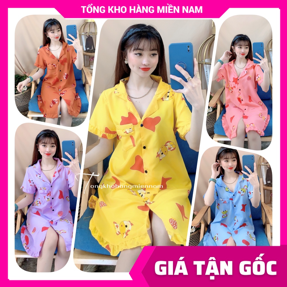 Đầm ngủ nữ dễ thương phom 55kg 🎀 Đầm kate in hình cực xinh D862 🎀 Ảnh thật 🎀 Đầm ngủ nữ 🎀 Đầm kate phom to