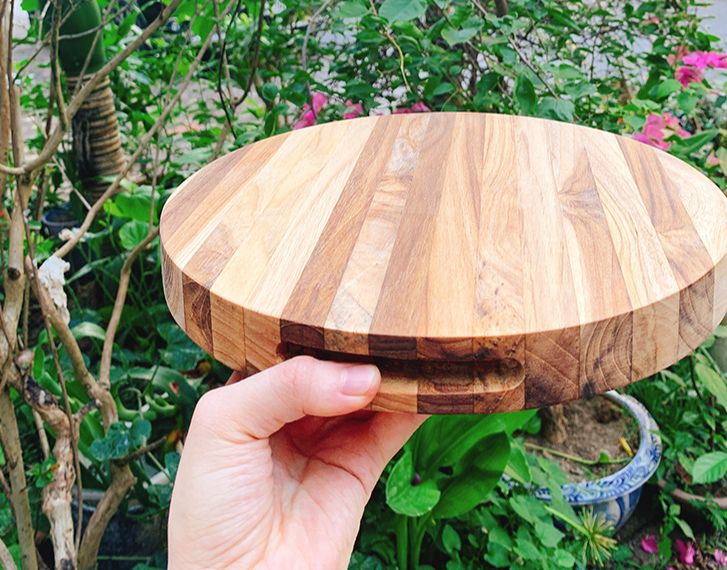 [Freeship MAX] Thớt gỗ teak hình tròn có viền cầm R- 27 cm giá rẻ - Wood Cutting Boards Hàng Xuất Khẩu Châu Âu an toàn cho người sử dụng, thân thiện với môi trường