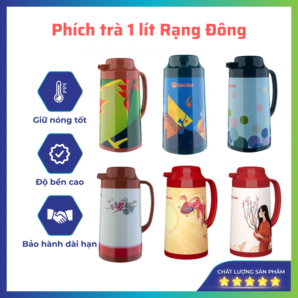 Phích pha trà giữ nhiệt Rạng Đông 1 lít, bình thuỷ đựng nước nóng, Model: RD 1040 TS
