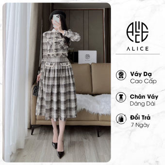 Set Váy Dạ Cao Cấp Áo Cổ Tàu Croptop Kèm Chân Váy Dài Dáng Xòe Xếp Li ALICE Chất Liệu Thiết Kế Thanh Lịch Sang Chảnh S250