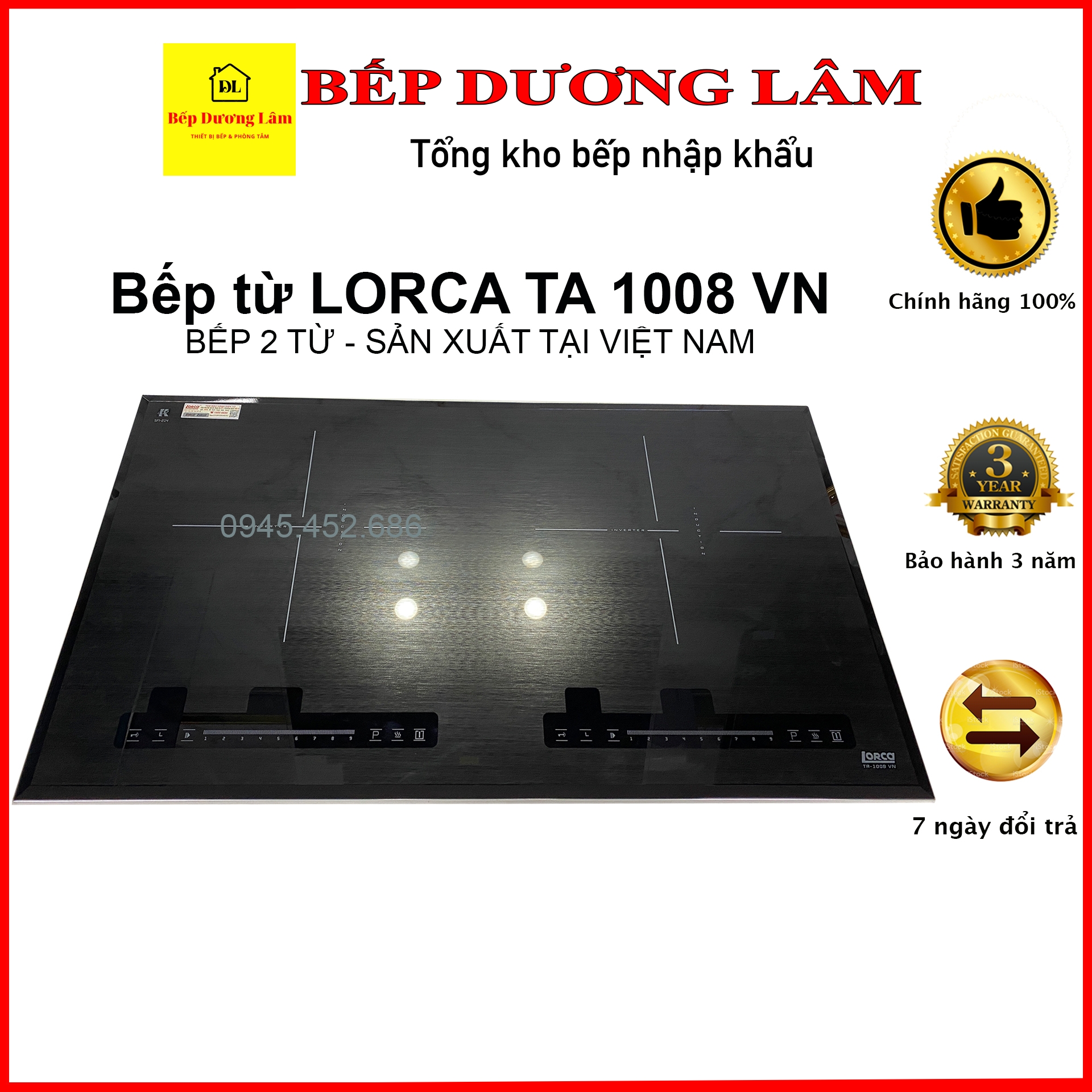 Bếp từ đôi Lorca TA 1008VN (2400W) - Made in Việt Nam - Bảo hành 3 năm