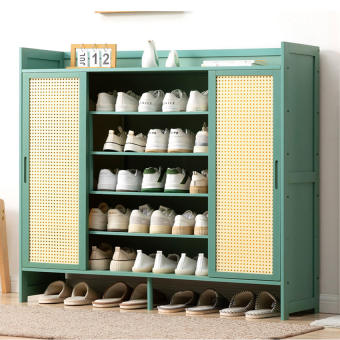 Tủ giày thông minh cửa lùa 5 tầng, cửa gấp gỗ tre tự nhiên kệ giày gỗ sơn bóng chống nước, mối mọt cao cấp