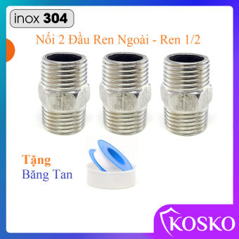 Combo 3 chiếc Nối 2 đầu ren ngoài inox ( Kép nối inox Ren 1/2 ) - Tặng kèm băng tan