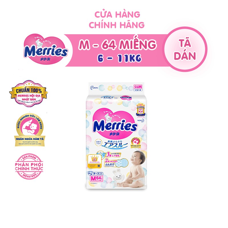 [ FREESHIP MAX ]Tã dán Merries size M64 L64 Siêu thấm Làm Từ Chất Liệu Bông Tự Nhiên Trên Dây Chuyền Công Nghệ Hiện Đại