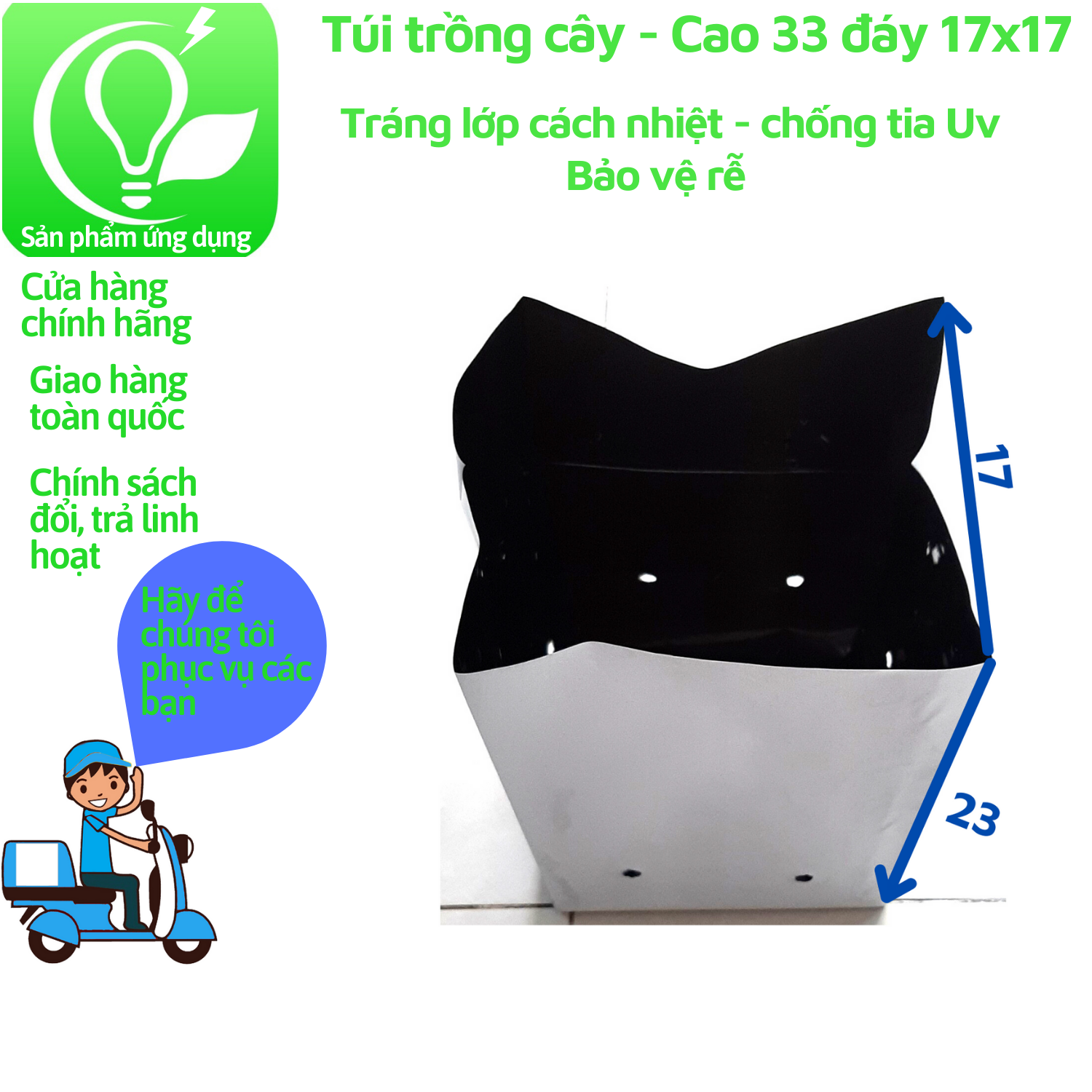 Túi trồng cây 33x17cm,Túi trồng dưa lưới, rau sân thượng, cây cảnh
