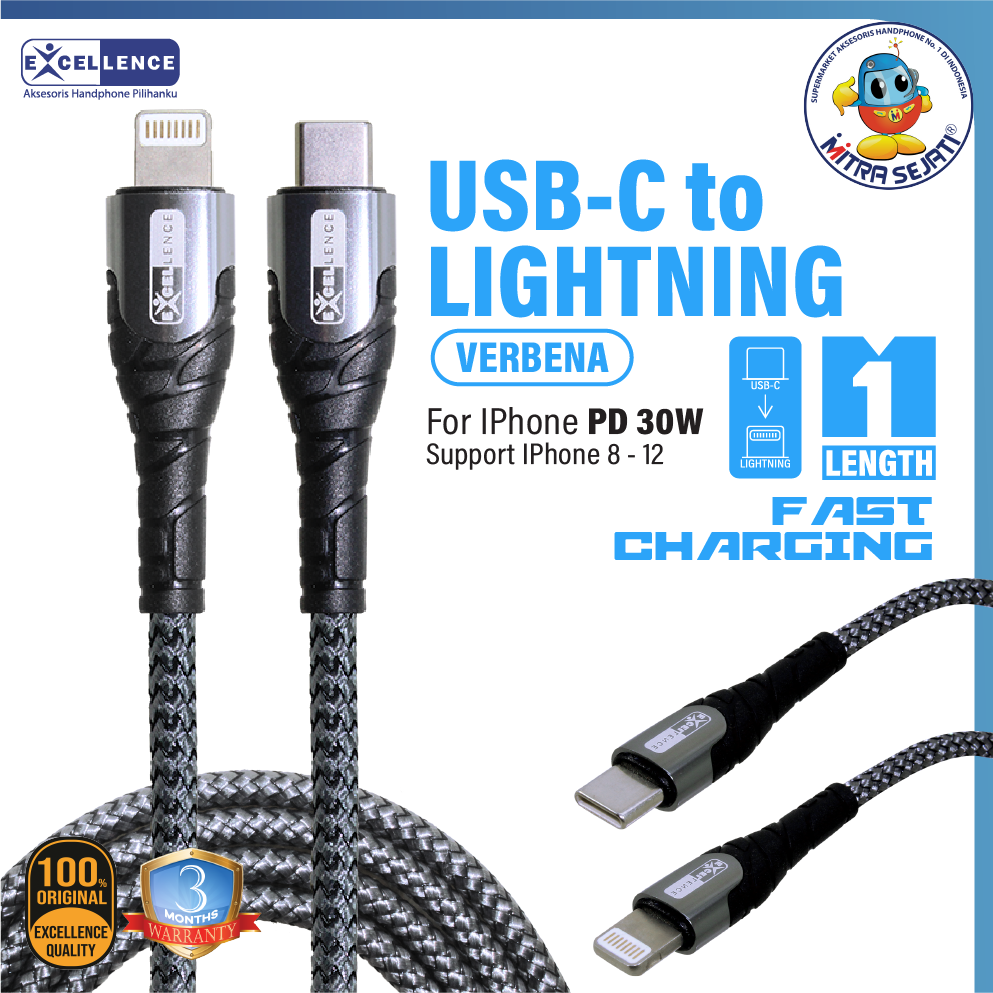 Kabel Data Excellence Verbena USB C to iPhone Kabel Data Original Fast Charging Berkualitas-1KDCTIVERE