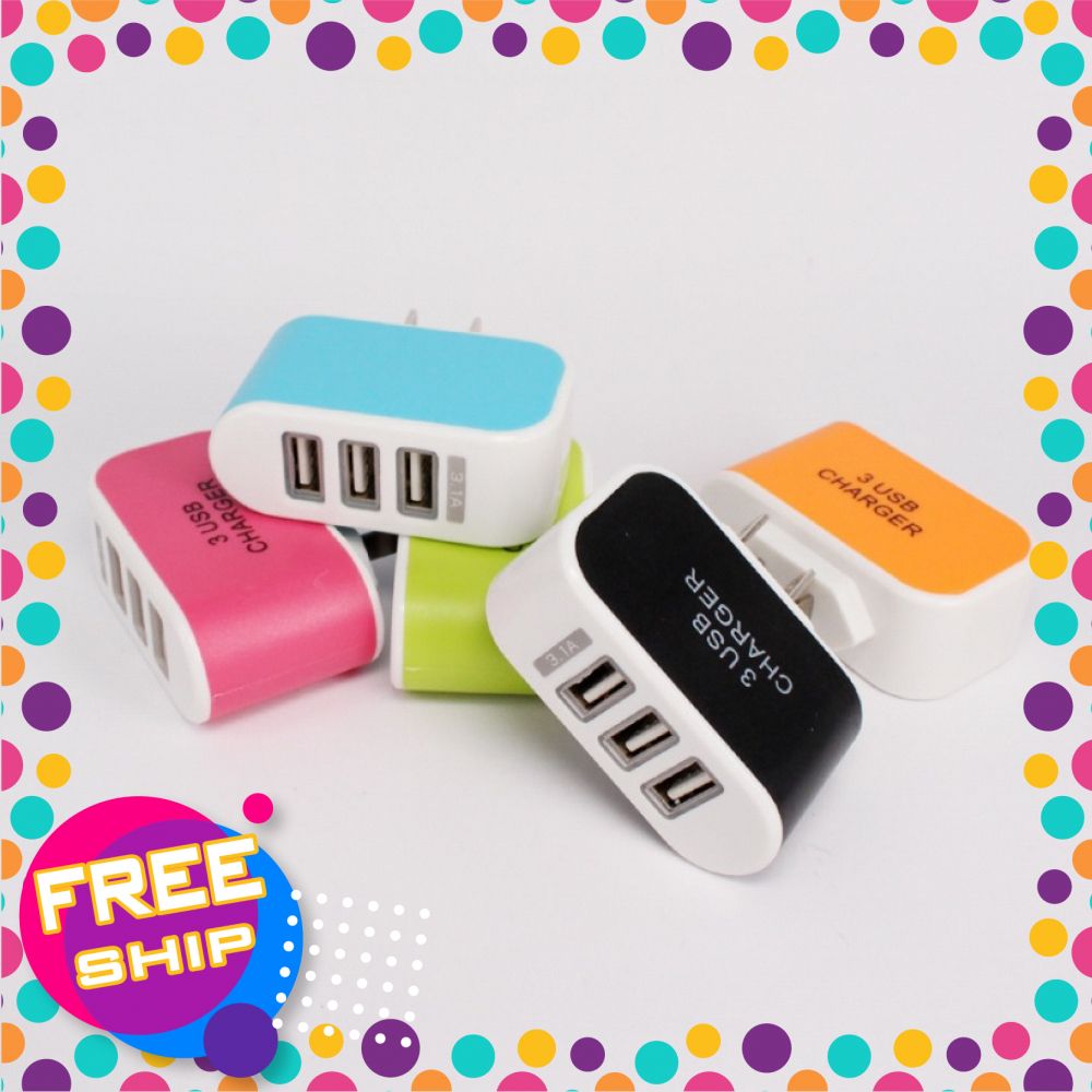 [ĐƯỢC CHỌN MÀU] Cóc Sạc Điện Thoại Nhanh 3 Cổng 3A Cực Rẻ  – Củ Sạc Điện Thoại Thông Minh Nhiều Màu Siêu Nhỏ Gọn Tiện Lợi Dễ Dàng Bỏ Túi