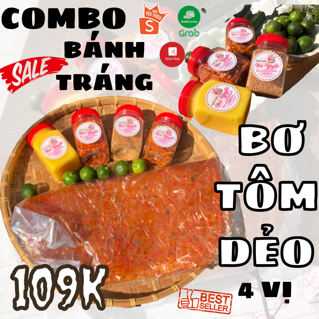 Combo bánh tráng bơ tôm dẻo set 4 vị