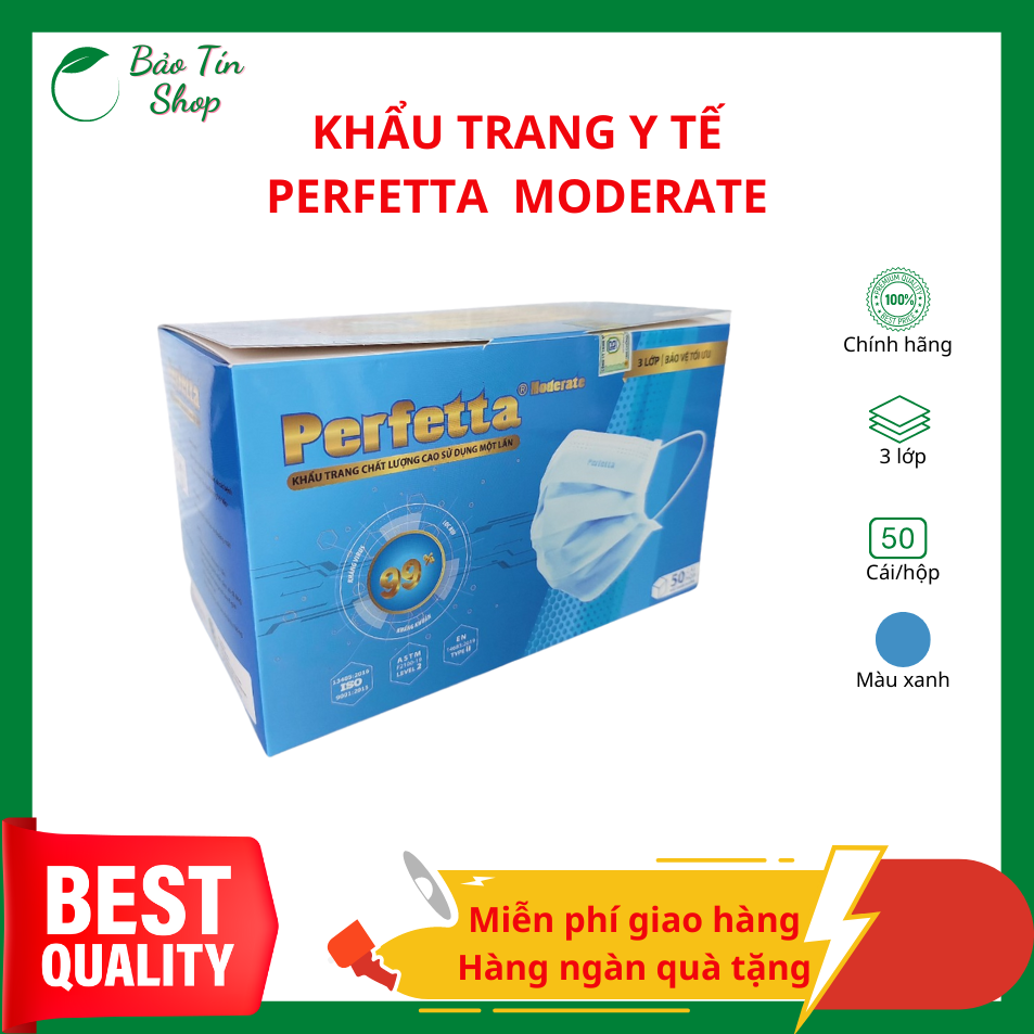 Khẩu trang y tế Perfetta moderate màu xanh