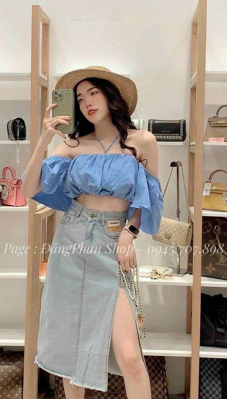 Áo kiêu nữ bí ngô cúp ngực bồng tay dây chéo cổ thời trang cực đẹp