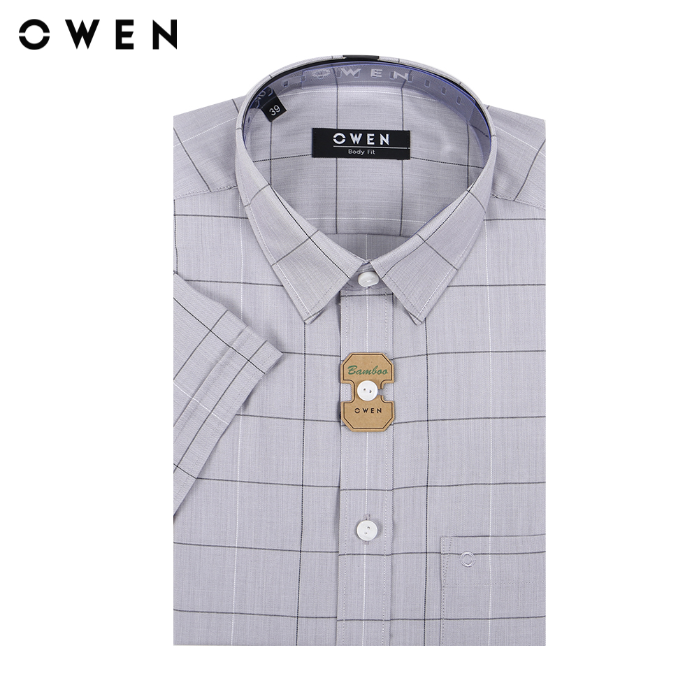 Owen - áo sơ mi ngắn tay ba23771n bodyfit bamboo màu ghi đen