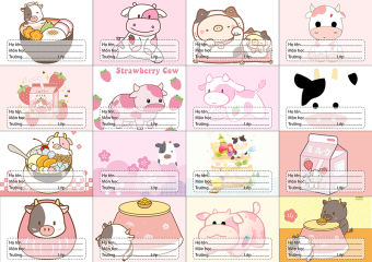 nhãn vở bò sữa NV59 nhãn vở hoạt hình set 16 chiếc có keo cắt bế