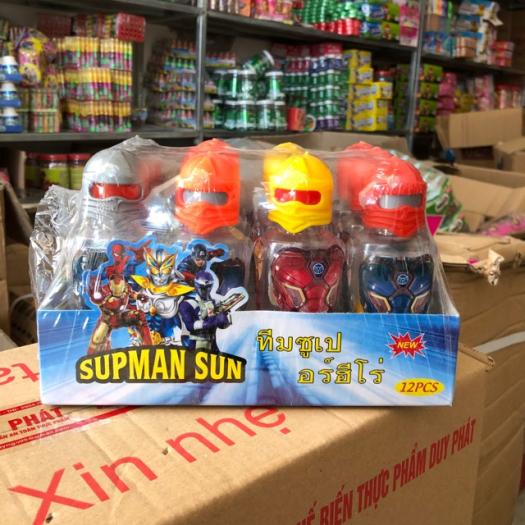 Vỉ 12 Lọ Kẹo Cao Su Thái Lan Hình Siêu Nhân Siêu Ngầu