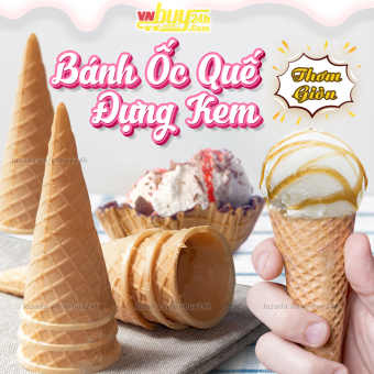 Bánh Ốc Quế Nón Cuộn Ăn Kem Miệng Phẳng – Bịch 20 cái Thơm Giòn
