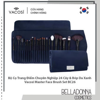 [Hàng chính hãng] Bộ Cọ Trang Điểm Chuyên Nghiệp 24 Cây & Bóp Da Xanh Vacosi Master Face Brush Set BC26