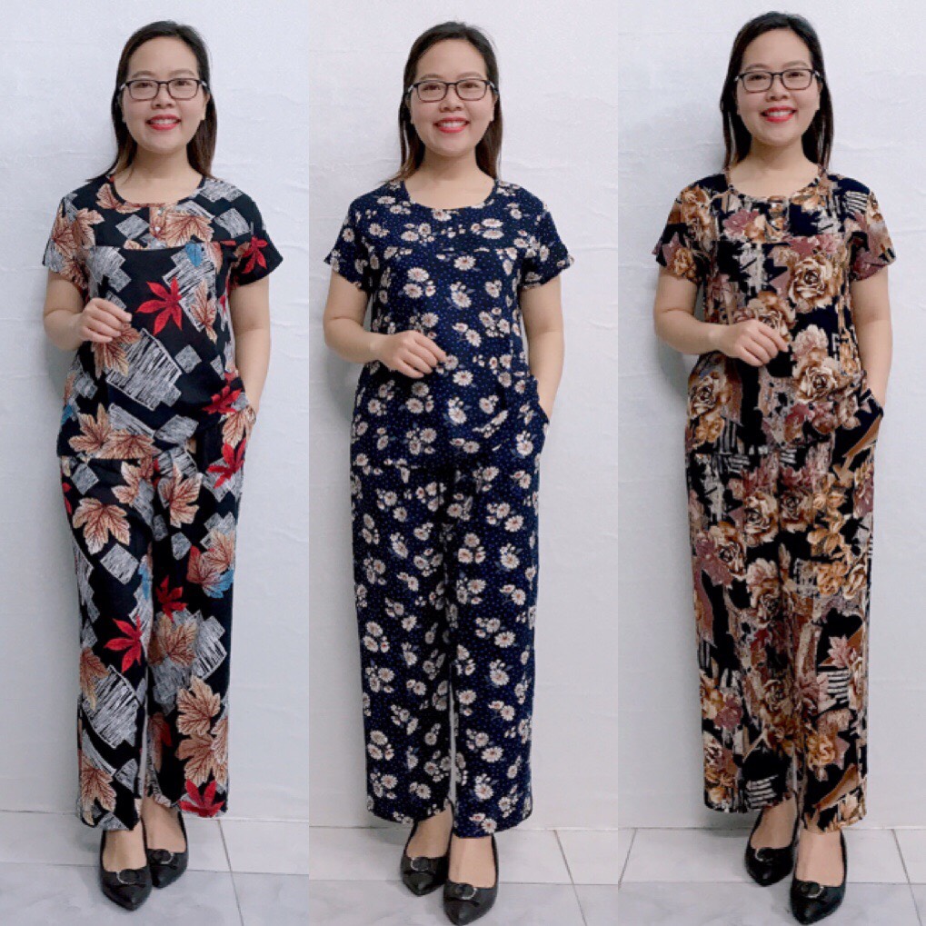 Bộ lanh dài tniên - bộ quần dài áo cộc dành cho mẹ cho bà