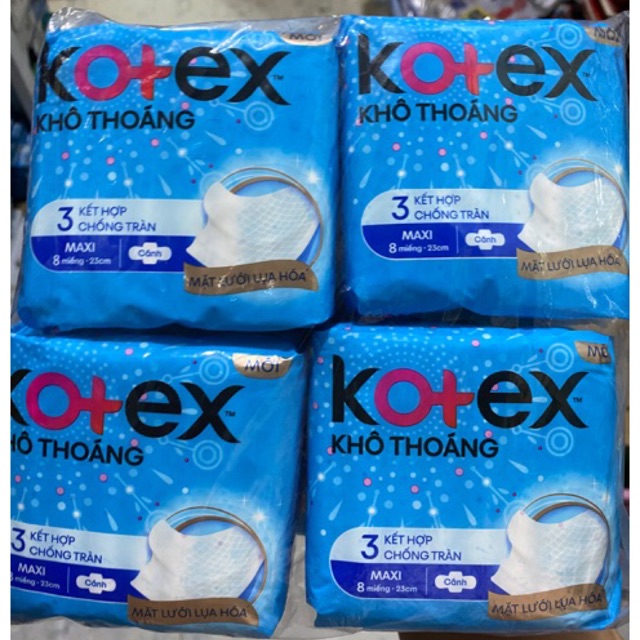 Combo 8 gói băng vệ sinh kotex maxi dày có cánh 23cm