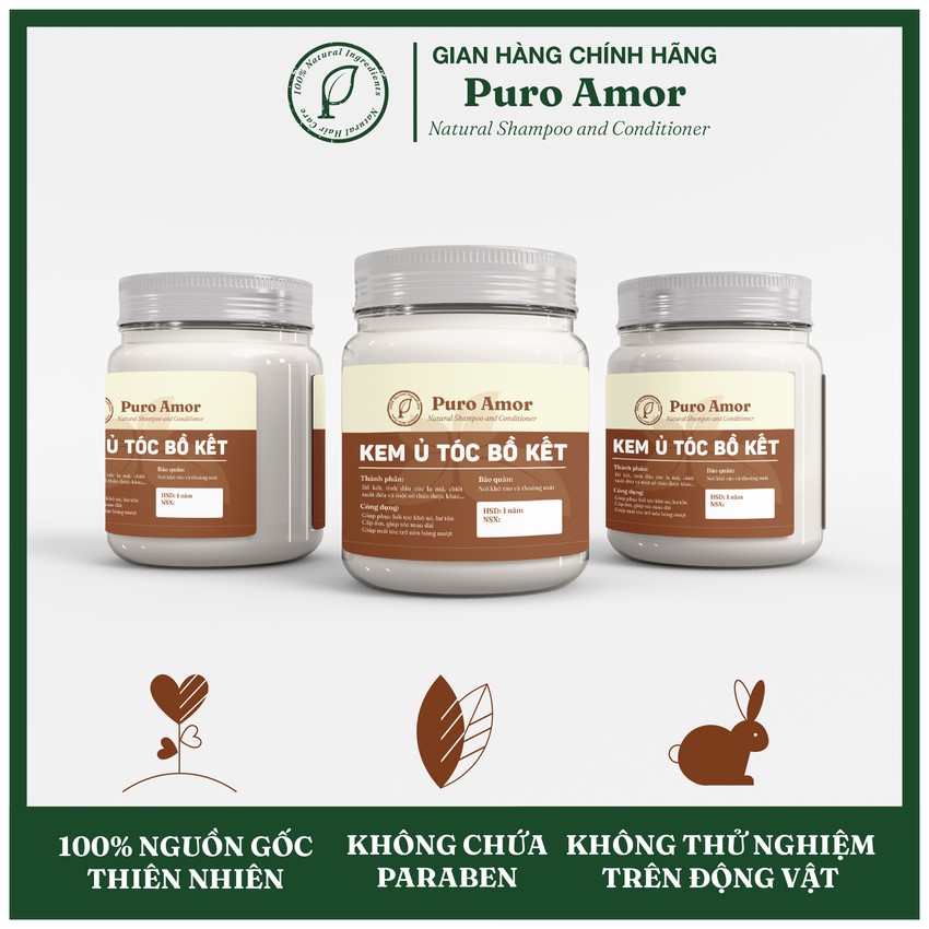 Ủ tóc bồ kết phục hồi hư tổn hủ 500ml KUBK02 Puro Amor