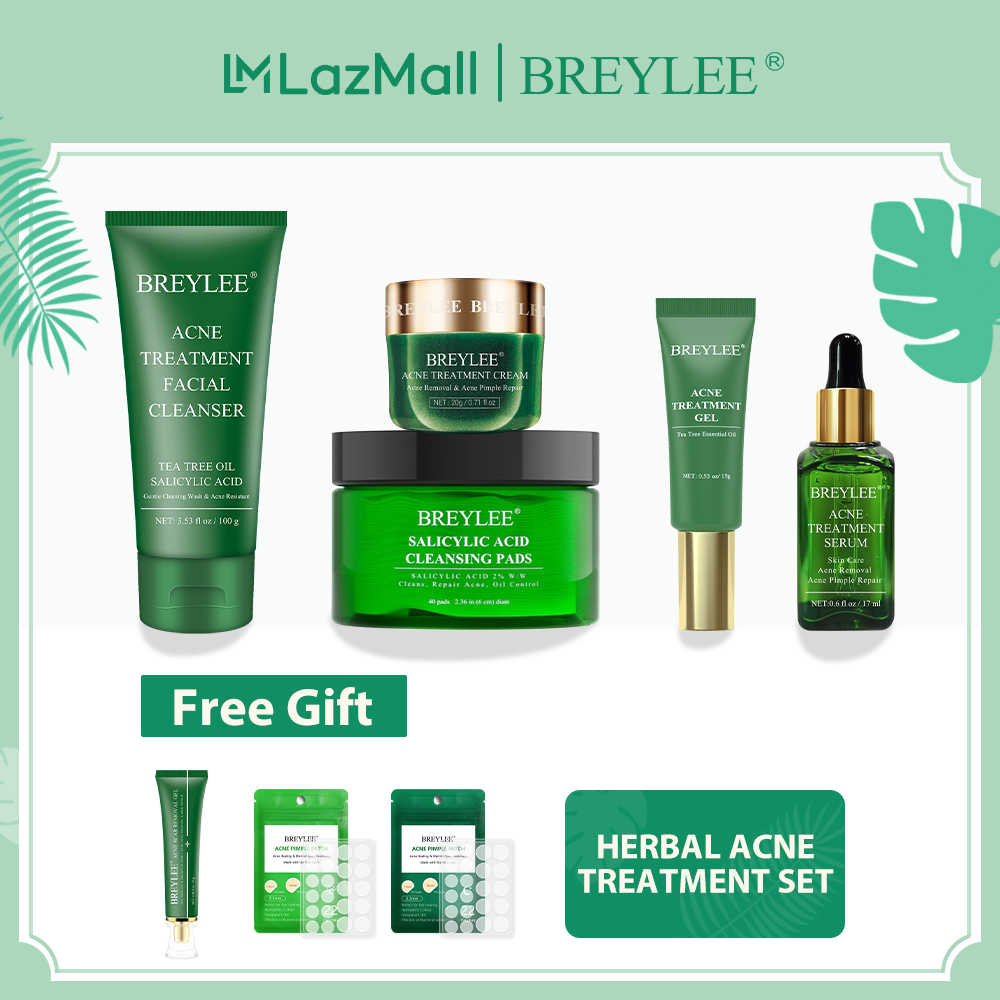 BREYLEE Bộ 5 món mỹ phẩm bổ sung gel Axit Salicylic 2% tinh chất trà loại bỏ mụn trứng cá làm sạch da mặt【Tặng kèm sample】 - INTL