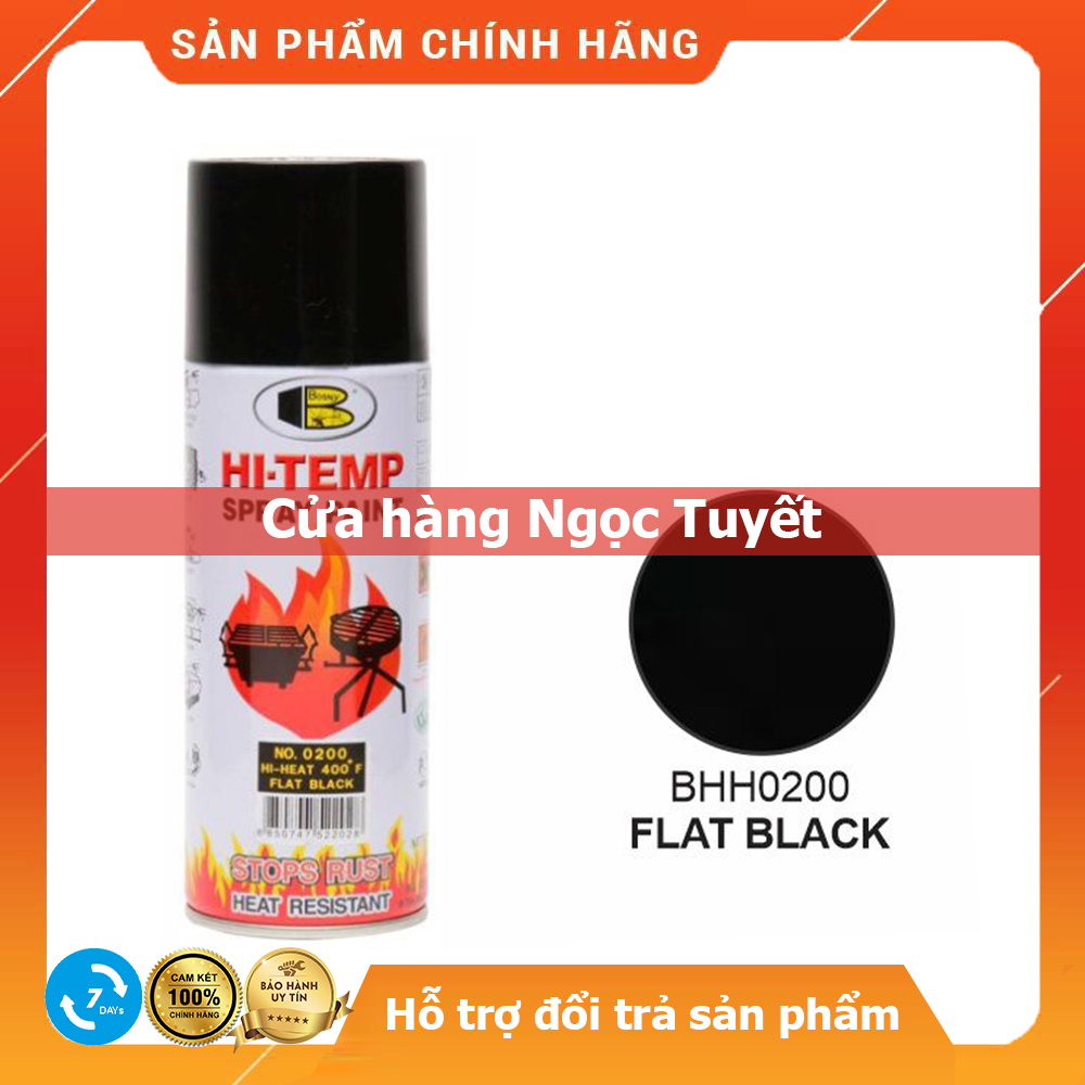 Sơn xịt chịu nhiệt 200 độ đen mờ & đen bóng Hi-Temp, Sơn bếp ga, sơn pô xe, sơn nhiệt độ cao Bosny