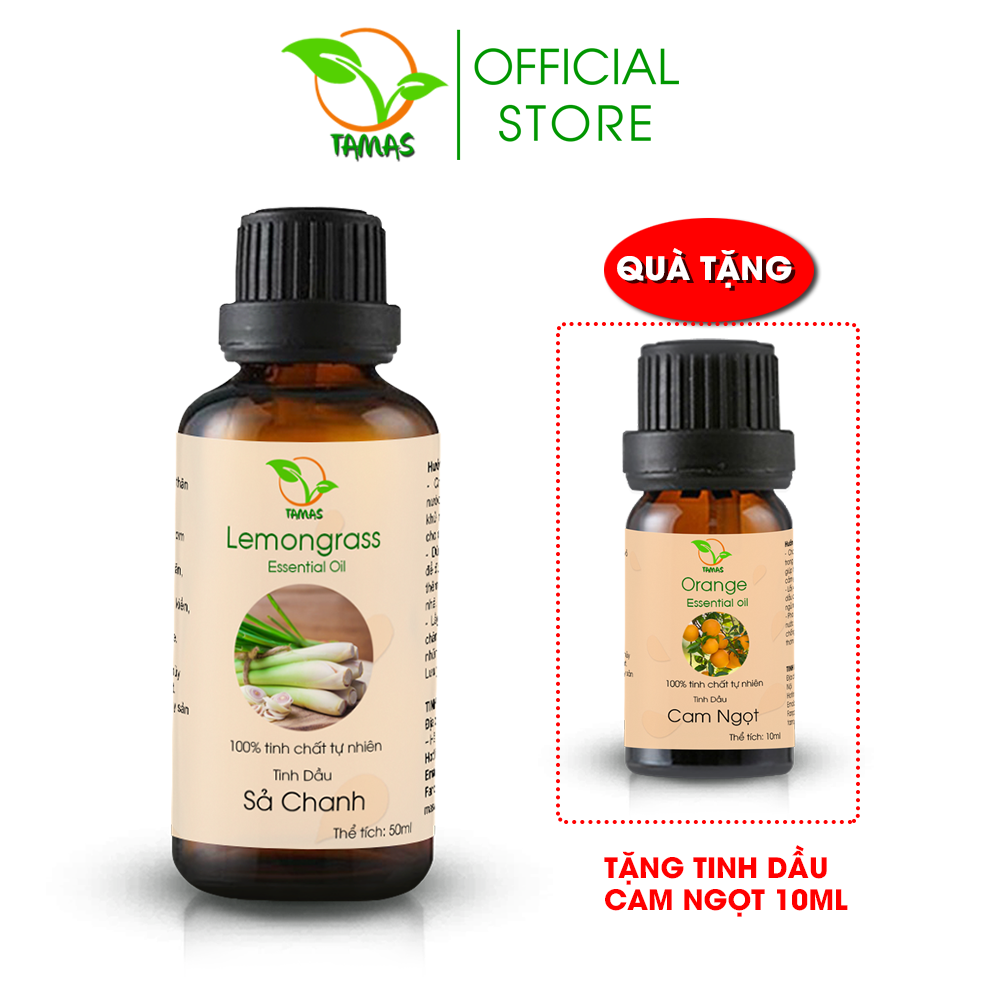 (TẶNG TINH DẦU CAM NGỌT 10ML) Tinh dầu Sả Chanh nguyên chất chai 50ml- TAMAS, tinh dầu thơm phòng, xông phòng, treo xe, khử mùi, thanh lọc không khí, chống viêm, kháng nấm giúp phòng và hỗ trợ hệ hô hấp, kích thích hệ miễn dịch
