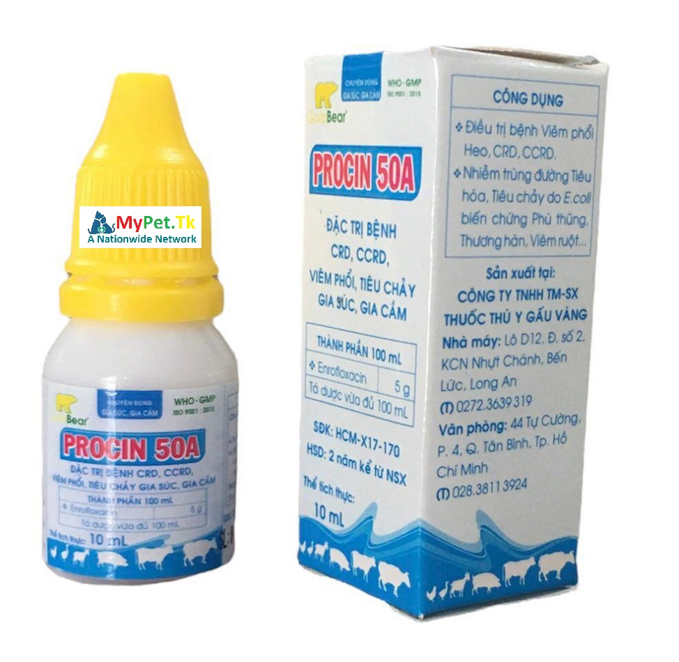 Procin 50A - Đặc Trị Khàn Giọng, Sã Cánh, Tiêu Chảy Ecoli, Thương Hàn, CRD, CCRD Ở Chim Cảnh và Gà Vịt 10ML