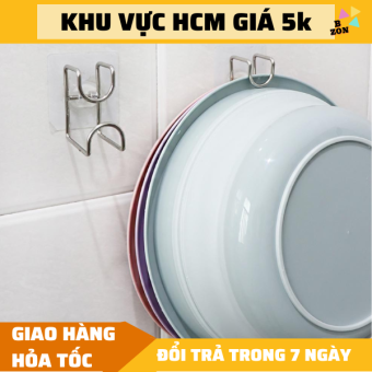 móc treo thau chậu dán tường, rổ rá - móc inox treo đồ đa năng - móc dán tường tiện lợi