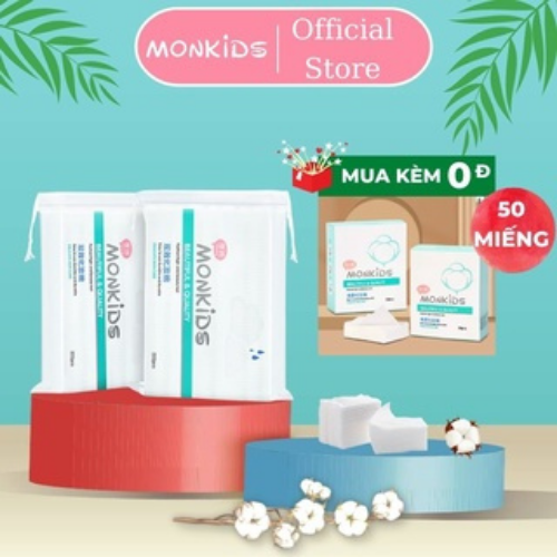 Bông tẩy trang 222 miếng 3 lớp MONKIDS 222 miếng bông tẩy trang cotton tự nhiên dày mềm mại bám dính chất tẩy trang tốt